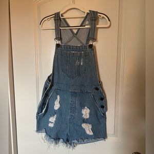 Show Me Your Mumu Distressed Denim Short Overalls
